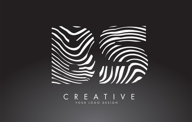 BS B S Letters Logo Design with Fingerprint, black and white wood or Zebra texture on a Black Background.