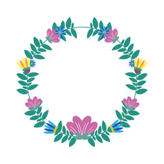Fototapeta na wymiar flowers and leafs decorative circular frame