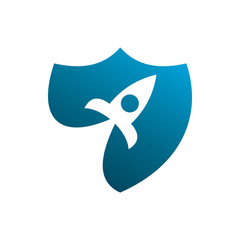 blue rocket secure shield logo design