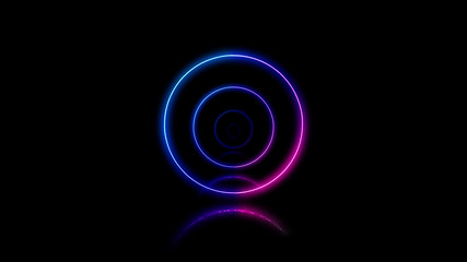 Several neon circles inside each other on the black background.