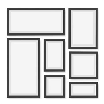 Set of empty black picture frames. Vector.