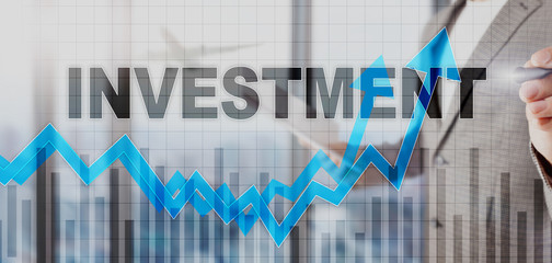 Investment on double exposure abstract mixed media banner.