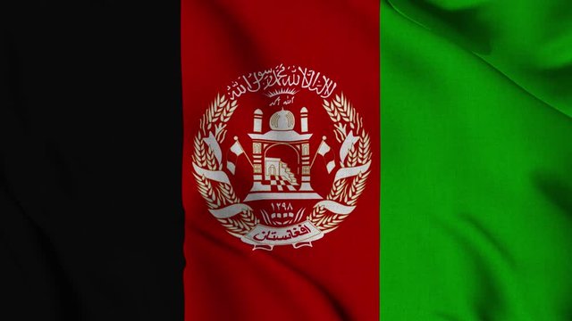 Afghanistan national flag waving with fabric texture fluttering in wind in a seamless loop in smooth slowmotion animation background