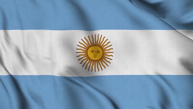 Argentina national flag waving with fabric texture fluttering in wind in a seamless loop in smooth slowmotion animation background