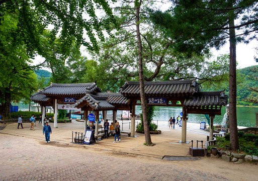 Nami Island, South Korea - Sep 20, 2019. The gate in front of Namiseom Island.