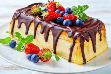 Ukrainian traditional syrnyk with raisins and mint