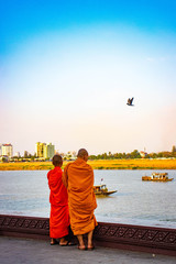 Naklejka premium A beautiful view of Mekong Riverside at Phnom Penh, Cambodia.