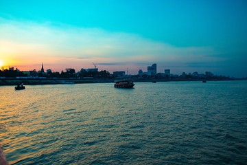 A beautiful view of Mekong Riverside at Phnom Penh, Cambodia.