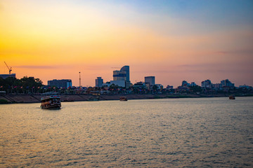 A beautiful view of Mekong Riverside at Phnom Penh, Cambodia.