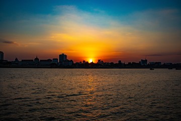 Naklejka premium A beautiful view of Mekong Riverside at Phnom Penh, Cambodia.