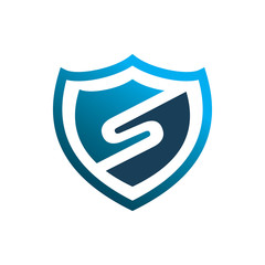 letter s blue secure shield logo design