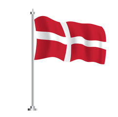 Fototapeta na wymiar Denmark Flag. Isolated Wave Flag of Denmark Country.