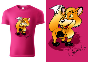 Pink Child T-shirt Design with Cartoon Fox Character - Cheerful Unisex Illustration, Vector