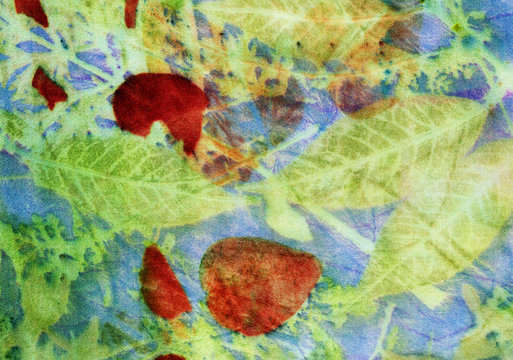 Botanical print with leaf prints on natural silk