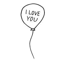 balloon and lettering i love you hand drawn in doodle style. vector scandinavian monochrome minimalism. single element for card, poster, sticker, invitation holiday celebration decor