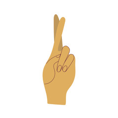 Hand showing gesture. Cross fingers. Flat vector illustration. Isolated on white background. Symbol of good luck.