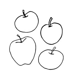 Simple flat apple icon isolated on white background. Outline doodle. Symbol autumn, crop, fruitful year. Harvest thanksgiving or halloween theme. Hand drawn vector EPS10 illustration