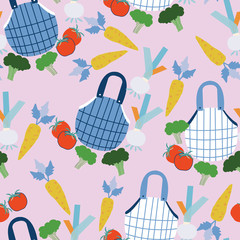 Light pink with shopping bag and vegetables seamless pattern background design.