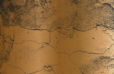 Distressed overlay texture of golden cracked concrete