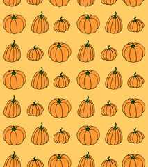 Vector cartoon seamless pattern with pumpkin. Halloween background