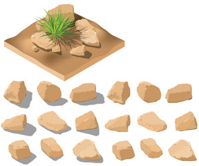 Vector isometric rocks clipart. Stones set for illustrations.