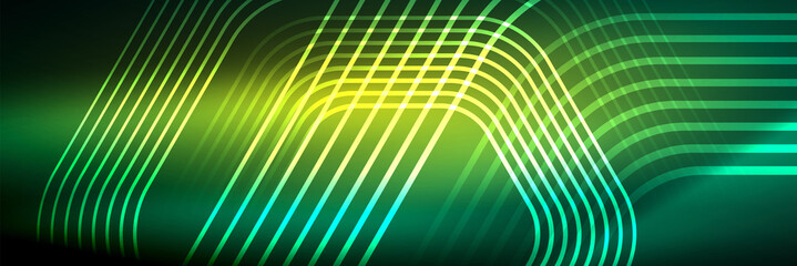 Shiny neon lines, stripes and waves, technology abstract background. Trendy abstract layout template for business or technology presentation, internet poster or web brochure cover, wallpaper