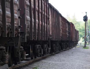 Obraz premium Freight car on the railway. Cargo transportation 