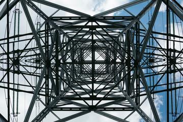 abstract view of electricity pole photographed from the bottom