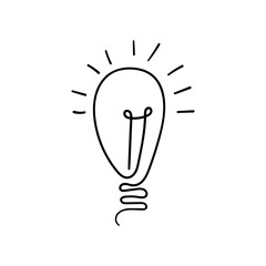Electic light bulb draft pictogram. Doodle idea symbol. Vector illustration.