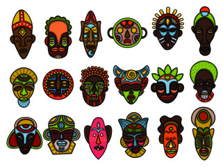 The illustration shows African masks of different designs. They can be used for creating illustrations, decorations, corporate identity and invitations.