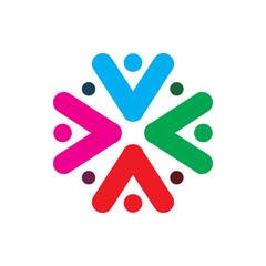creative color arrow people community group team logo design