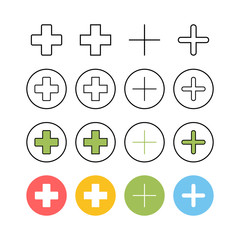 Set of Plus Icons. Add plus icon. Addition sign. Medical Plus icon