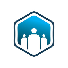 blue color hexagon people profile group team logo design