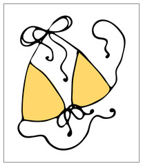 Vector illustration with a beach bikini, bra, beachwear. For web, logo, icon, app, UI. Cartoon style. Casual