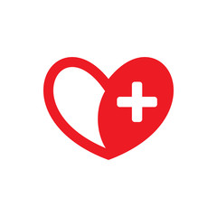 red hearth love medical plus blood logo design