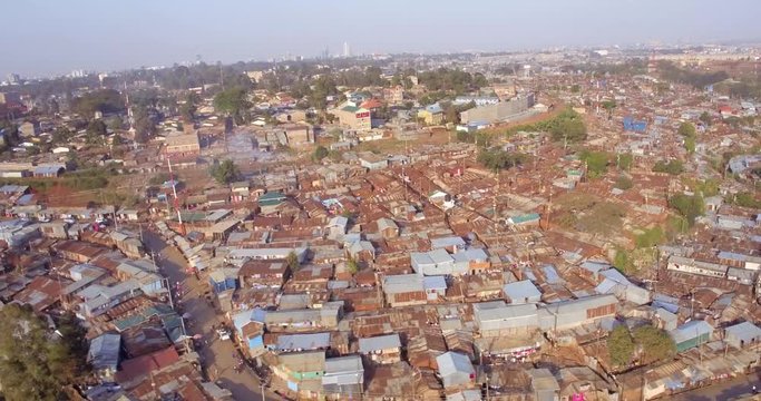 4K drone Wide shot of the Kibera slums Nairobi Kenya,