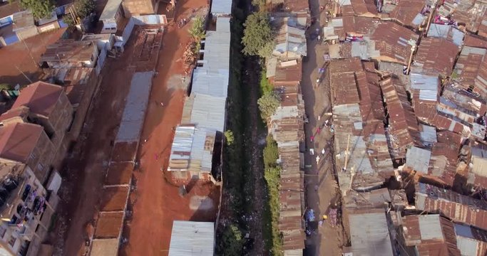 4k drone footage of the Kibera Slums along the Railway