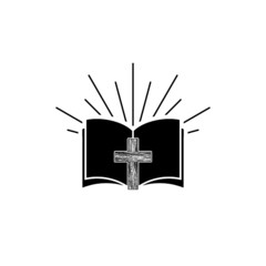 Holy bible icon. Holy bible and cross on white background