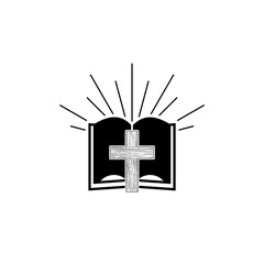 Holy bible icon. Holy bible and cross on white background
