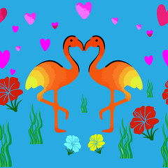 Colorful seamless pattern with flamingos and flowers.