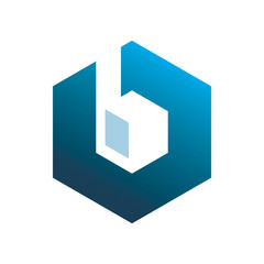full color hexagon cube letter b logo design