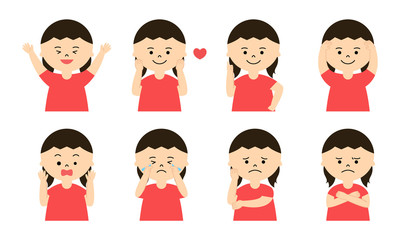 女の子　表情セット　半袖