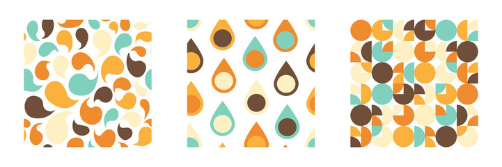 Set of seamless retro patterns, coloured decorative vintage / retro decor set. Vector illustrations on transparent background.