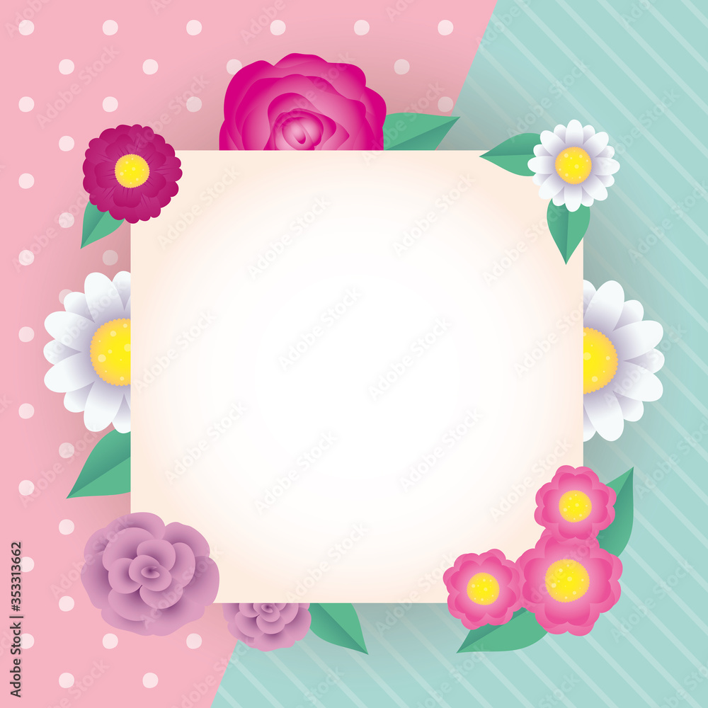 Poster flowers and leafs decorative square frame