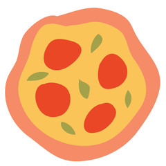 whole pizza with tomatoes, flat, isolated object on a white background, vector illustration,