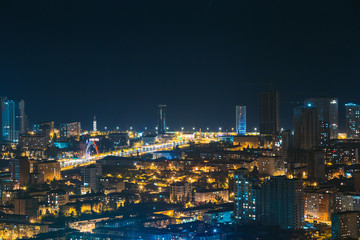 Batumi, Adjara, Georgia. Aerial View Of Urban Cityscape Skyline At Night