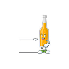 Bottle of beer cartoon drawing Thumbs up holding a white board