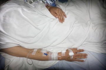 Obraz na płótnie Canvas Hand of patient with iv set in hospital