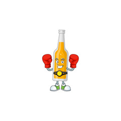 Caricature picture of bottle of beer boxing athlete on the arena