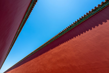 Red wall in the forbidden city. Chinese traditional symbols. Minimal background.